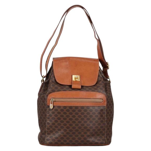 CELINE Macadam Canvas Shoulder Bag Pvc Leather Brown Gold - Picture 2 of 13